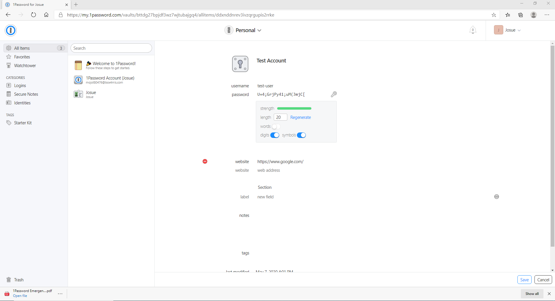 1password license key